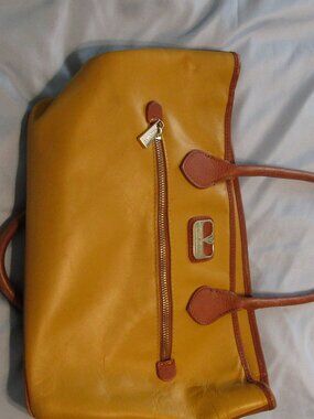 Y2K Era Vintage MUSTARD YELLOW 2-Tone TOTE BAG PURSE VALENTINA ITALIAN LEATHER